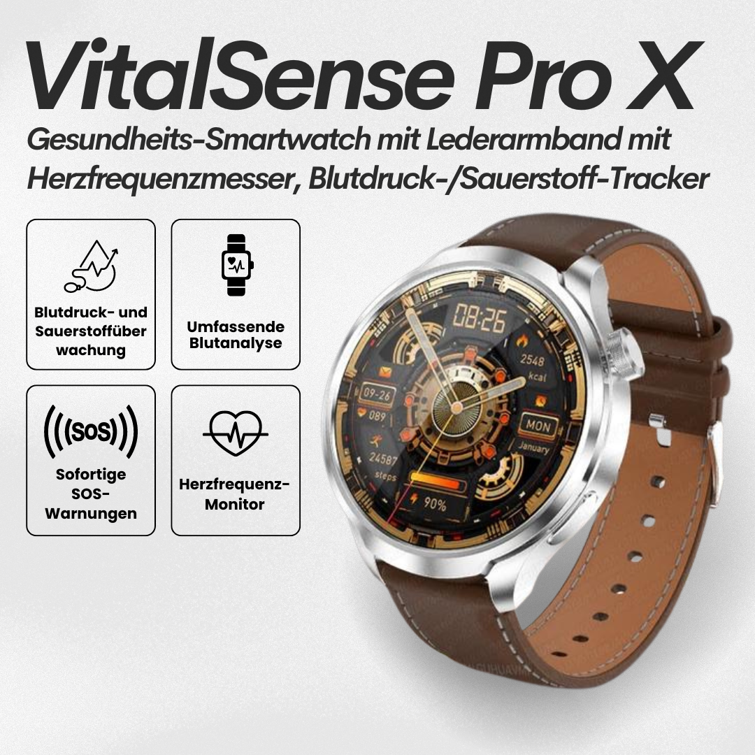 Emi and June | VitalSense Pro X - Gesundheits-Smartwatch mit Lederarmband (2025)