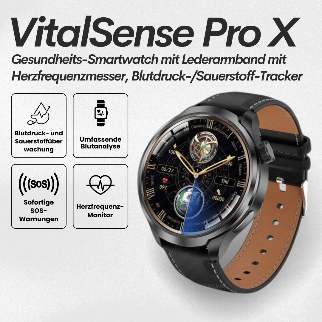 Emi and June | VitalSense Pro X - Gesundheits-Smartwatch mit Lederarmband (2025)