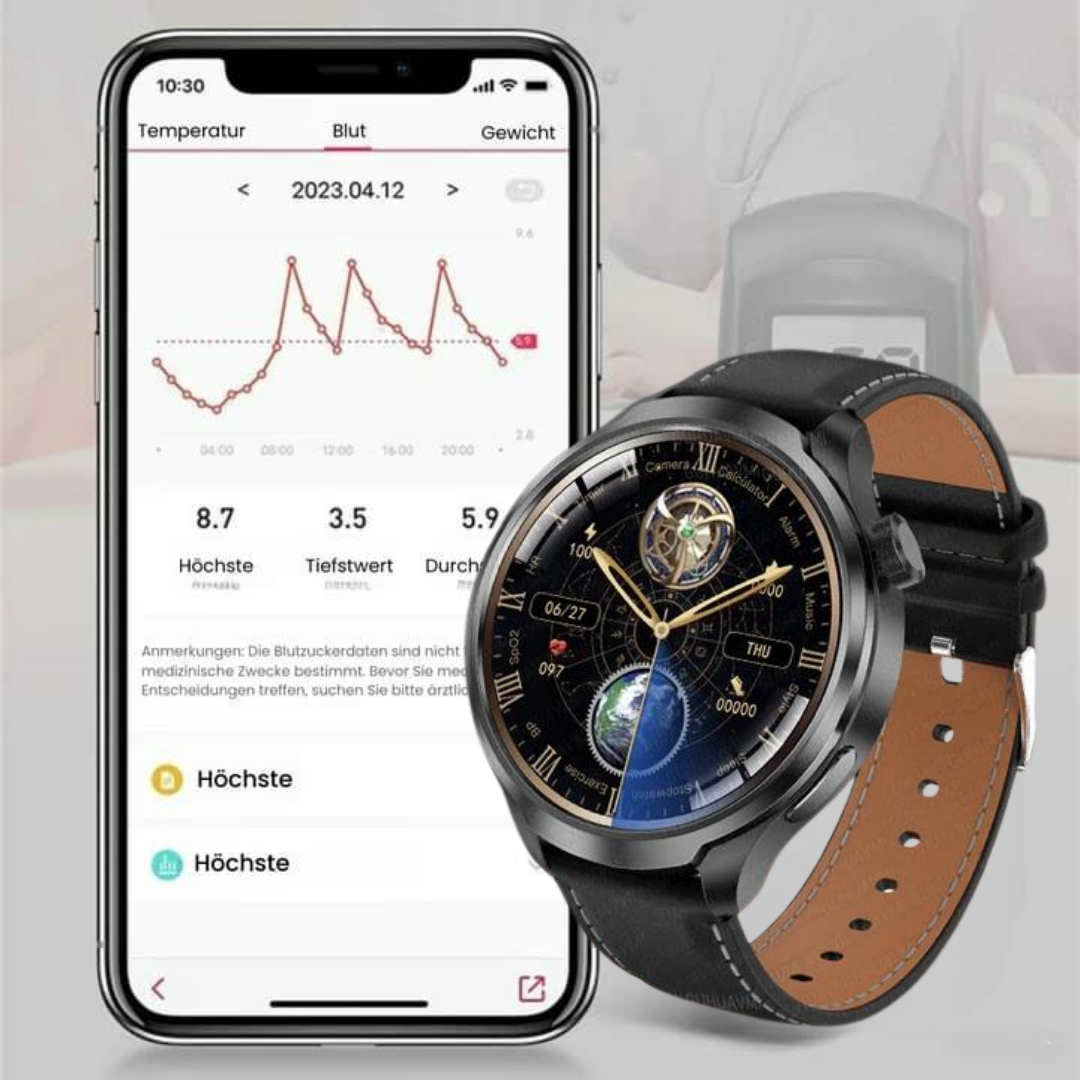 Emi and June | VitalSense Pro X - Gesundheits-Smartwatch mit Lederarmband (2025)