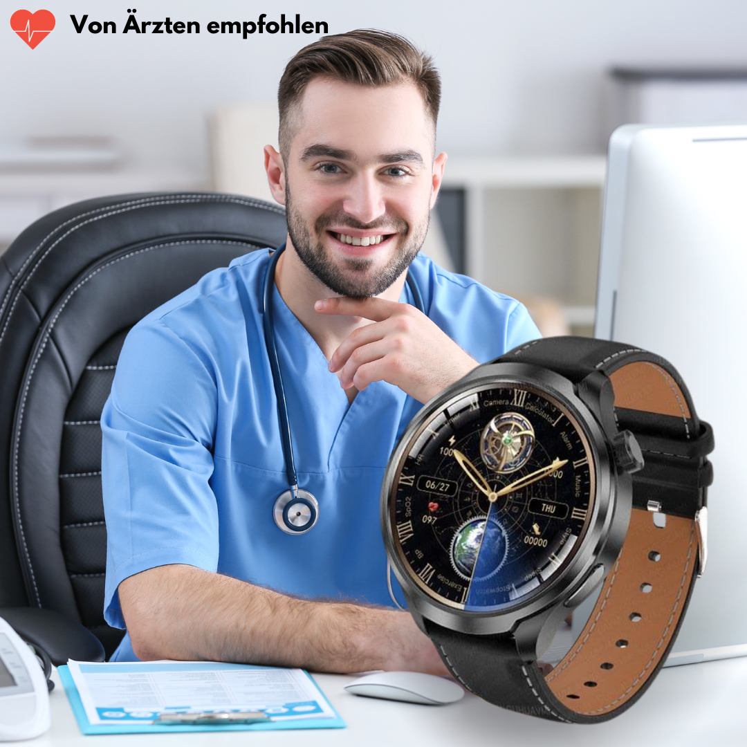 Emi and June | VitalSense Pro X - Gesundheits-Smartwatch mit Lederarmband (2025)