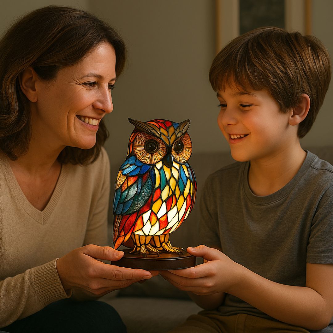 Emi and June | LeuchtEule - handgefertigte Lampe, die Herzen erstrahlen lässt