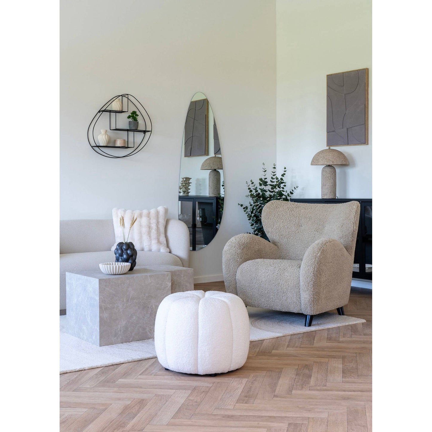 Emi and June | Tischlampe. Pappmaché. Steingrau 150 cm Kabel