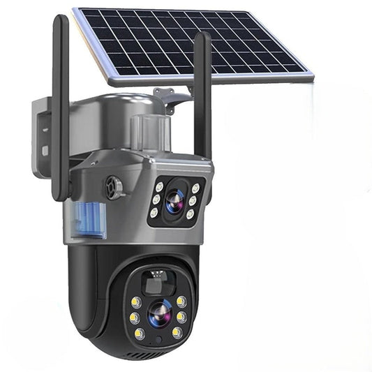 Emi and June | Kabellose 4K Überwachungskamera mit Solarpanel & App – DualGuard Sicherheitskamera für Zuhause & Garten