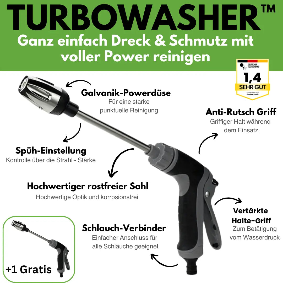 Emi and June | Turbowasher - Power-Hochdruckreiniger für jeden Gartenschlauch - Sonderaktion 1+1 Gratis