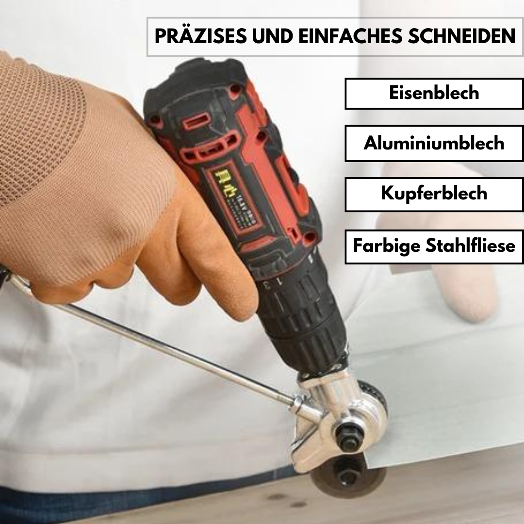 Emi and June | Elektrischer Bohrmaschinen-Blechschneider – Aufsatz für Metall, Wellblech & Platten | Nibbler Schneidwerkzeug
