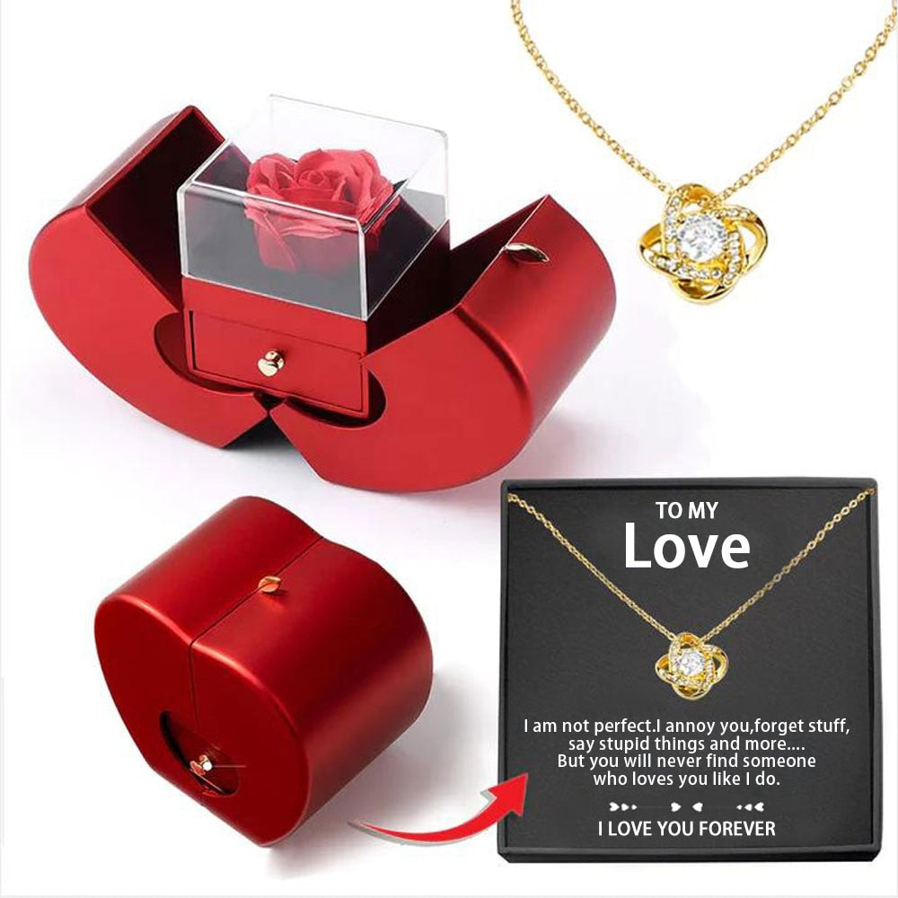 Emi and June | White Gold Necklace - With Real Rose - To My Love