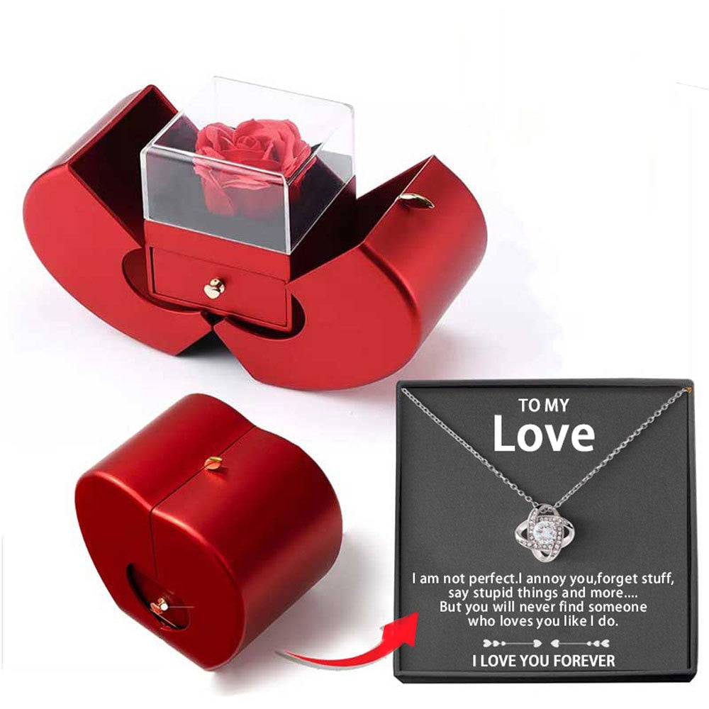 Emi and June | White Gold Necklace - With Real Rose - To My Love