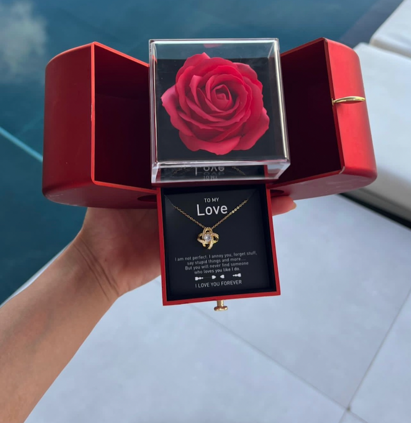 Emi and June | White Gold Necklace - With Real Rose - To My Love