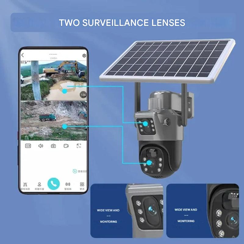 Emi and June | Kabellose 4K Überwachungskamera mit Solarpanel & App – DualGuard Sicherheitskamera für Zuhause & Garten